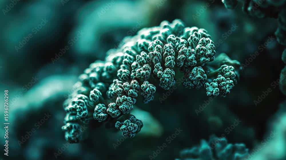 Poster macro view of vibrant broccoli with intricate textures revealing details of a fresh vegetable, macro