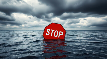 water submerging a street sign , climate change concept