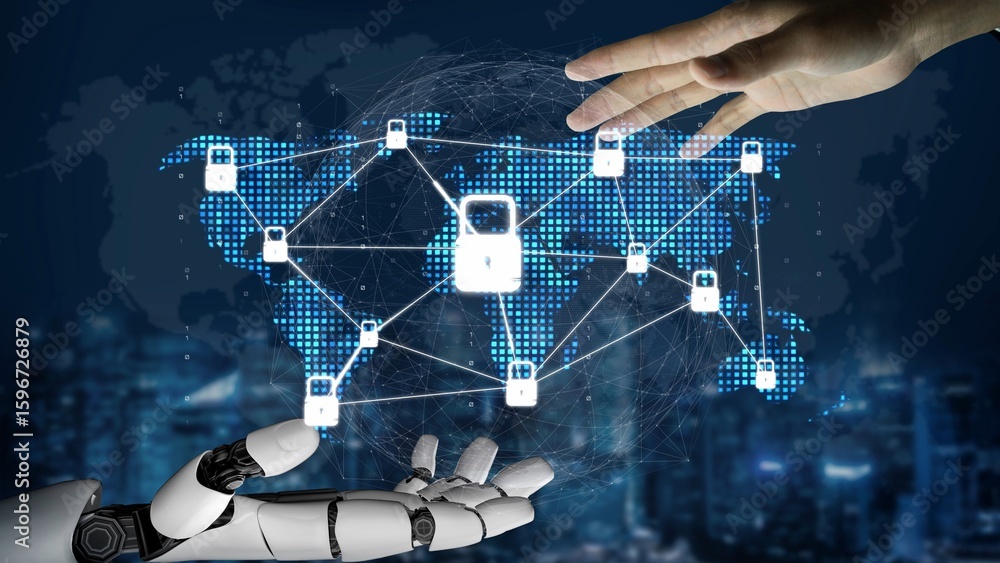 Poster cyber security protection and cyber security strategies against cyber threats, system hacks, digital