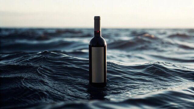 bottle on the beach, An unlabeled bottle of wine in a sea of wine, to promote a winery - Powered by Adobe