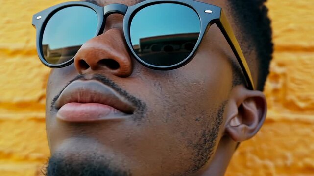 Man in Sunglasses Standing by Yellow Wall