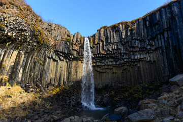 Svartifoss waterfall in Iceland close up