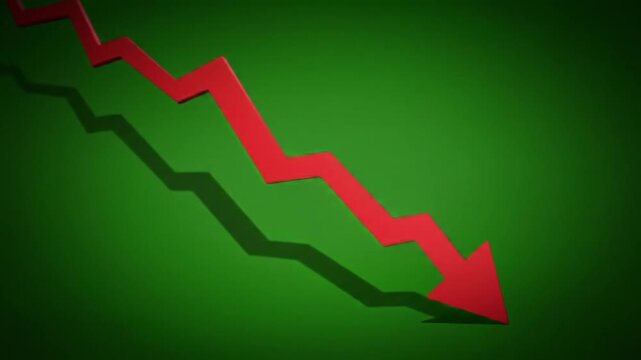 Red downward trend chart on green screen