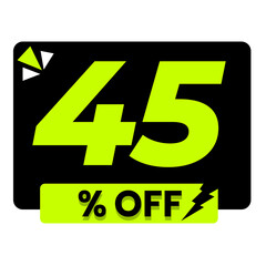 45% off png black colour, premium discount sticker, ecommerce sale badge, promo label icon