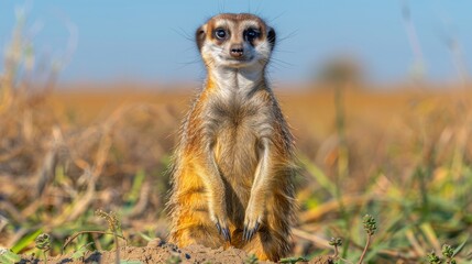 Alert Meerkat Standing Guard in a Natural Habitat Environment