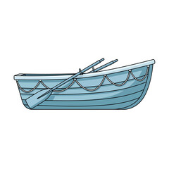 Illustration of a light blue rowboat with two oars inside, isolated on a white background.