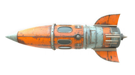 Retro orange rocket ship isolated on transparent background