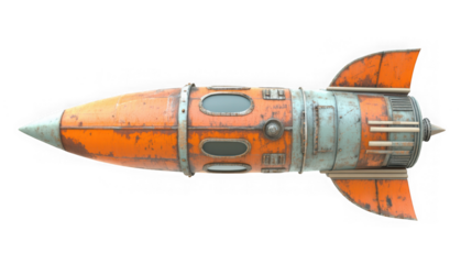 Retro orange rocket ship isolated on transparent background