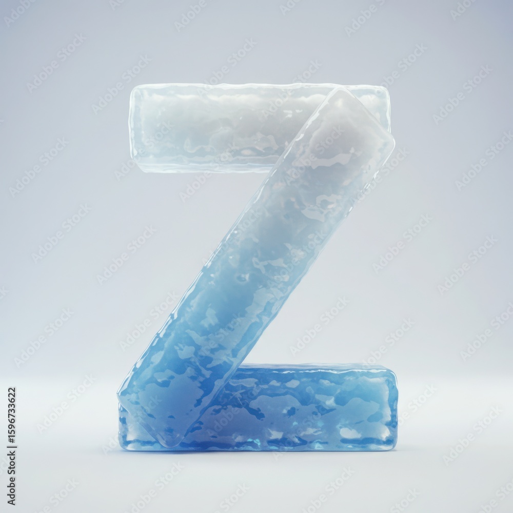 Fototapete abstract 3d rendered letter z made of frosted ice with a blue gradient and a clean white background