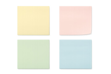 Fototapeta premium Four colorful sticky notes isolated on a transparent background, perfect for adding reminders or messages to your projects