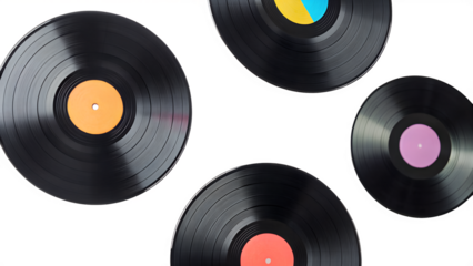 Vintage vinyl records isolated on transparent background