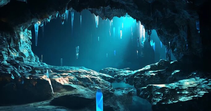 Glowing ice cave interior