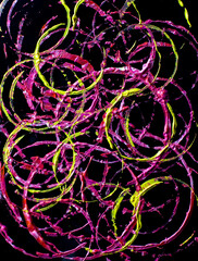 Neon Pink and Yellow Circular Light Trails on Black