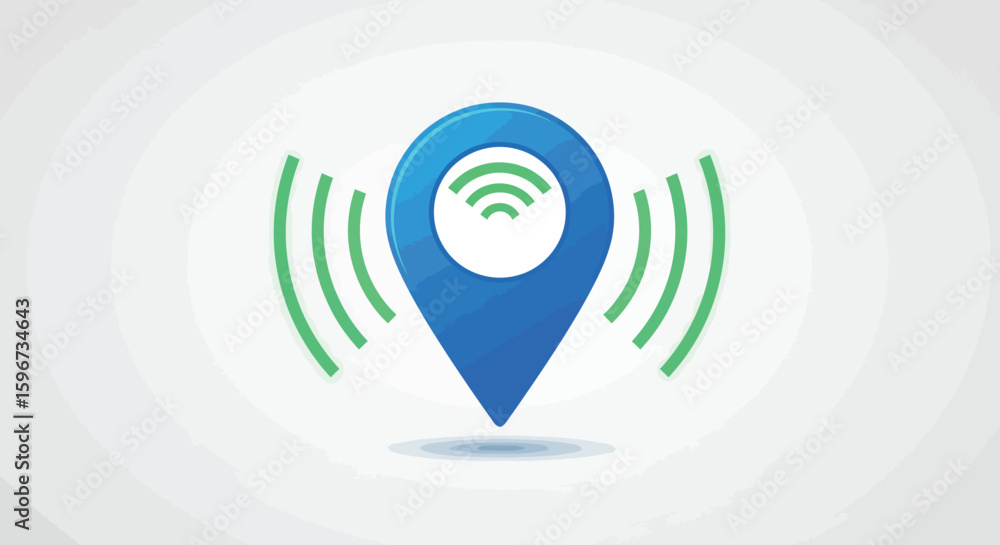 Poster wireless smart location icon with signal waves in modern design