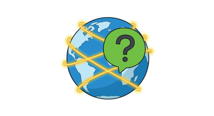 Global connectivity icon with speech bubble and question mark
