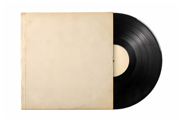 Vintage vinyl record album cover and disc isolated on transparent background