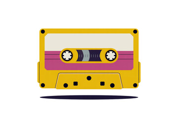 Fototapeta premium Music Cassette Tape Colored Illustration, Retro Analog Audio Media with Vibrant Pop Art Style, Vintage 80s 90s Graphic Vector, Nostalgic Old School Sound Recording Entertainment Concept