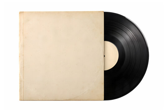 Vintage vinyl record album cover and disc isolated on transparent background