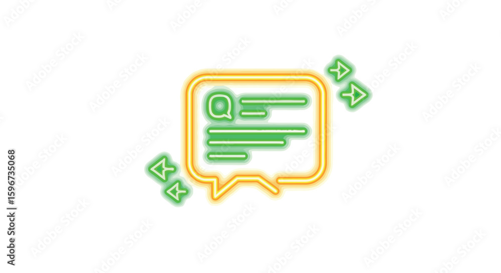 Poster neon chat bubble with arrows for communication and messaging concepts