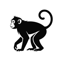 Obraz premium Black silhouette of a monkey standing on a white background