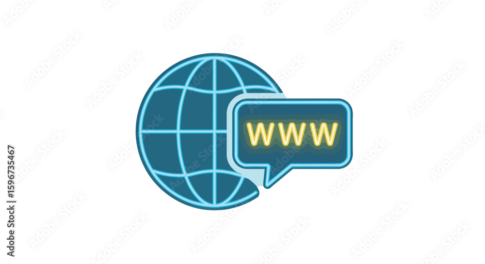 Poster globe with speech bubble icon highlighting world wide web concept