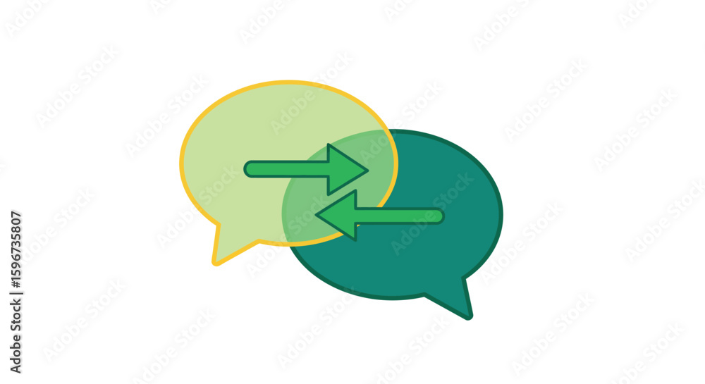 Poster colorful overlapping speech bubbles with arrows symbolizing communication and exchange