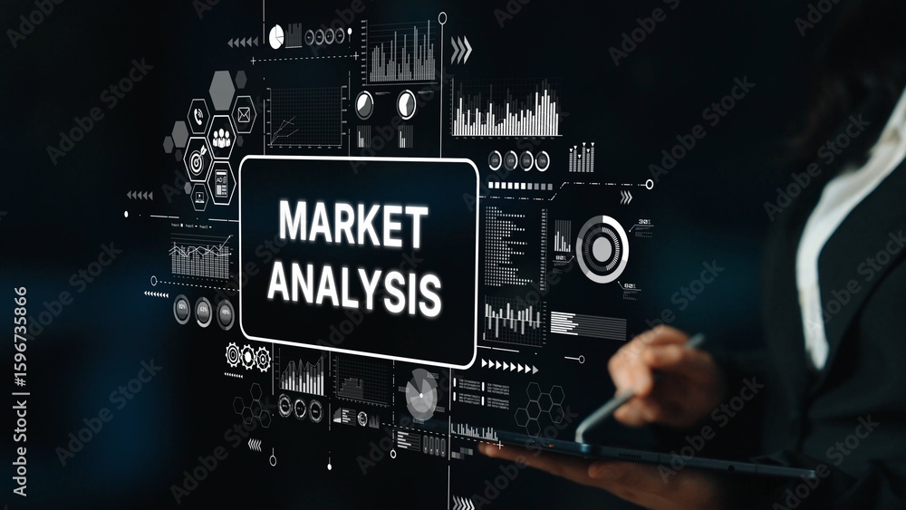 Aufkleber market analysis and data visualization using modern technology in professional business environment.
