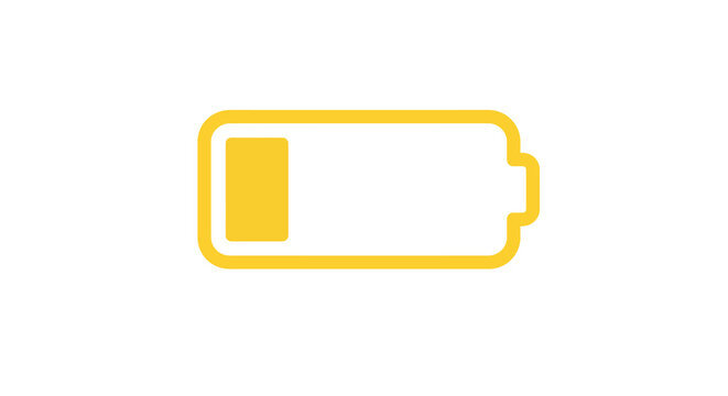 Minimalist yellow low battery icon on white background