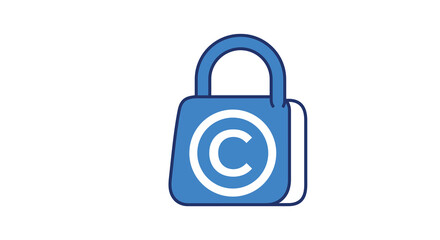 Copyright lock icon: blue and white padlock symbol in flat design