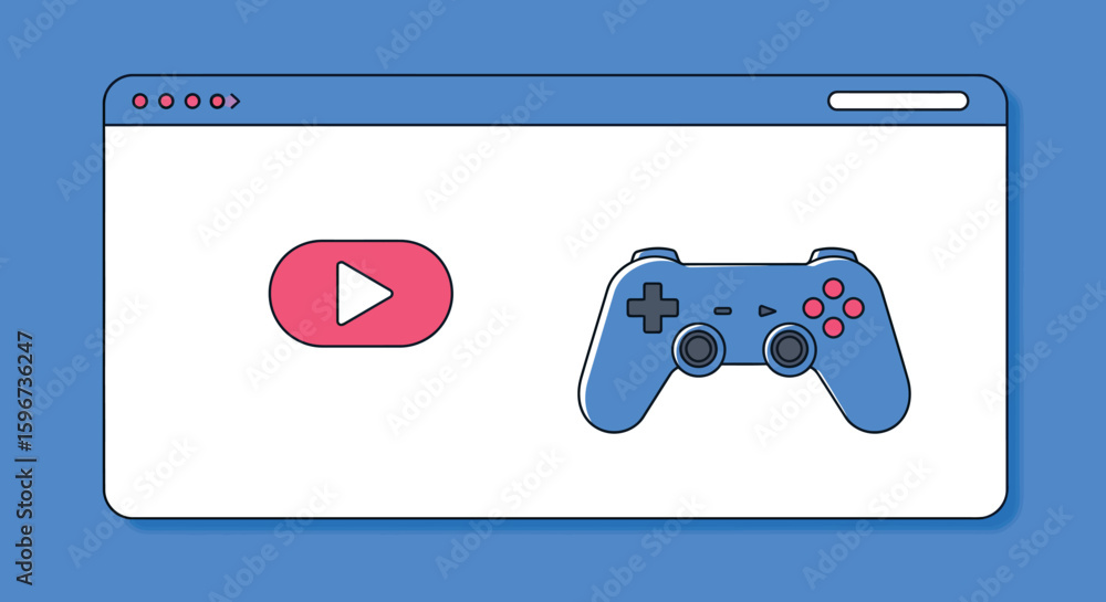 Aufkleber play button and game controller on browser interface