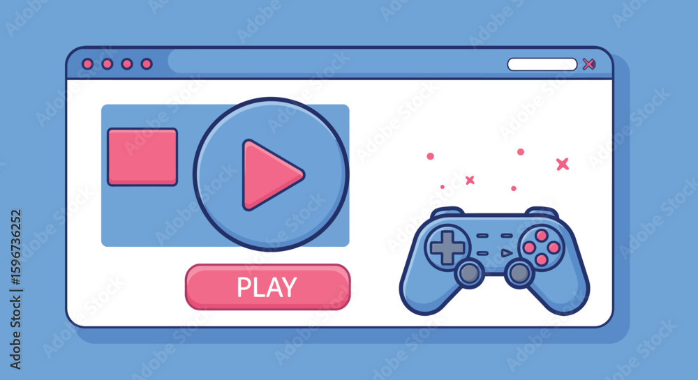 Aufkleber online gaming interface with game controller in flat design style