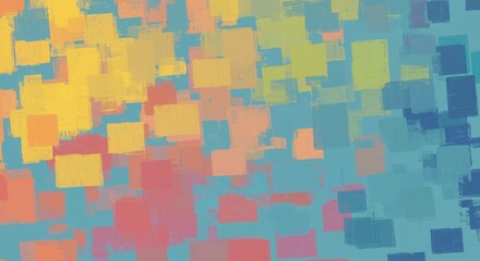 Obraz premium Abstract painting featuring a random arrangement of colorful squares shapes