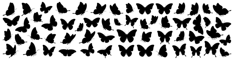 Butterfly silhouettes collection showcasing a variety of butterfly shapes and wing positions. This set works well for nature-themed projects