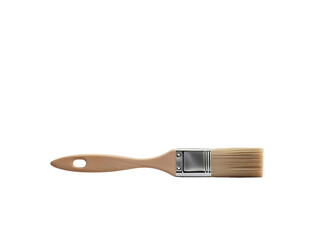 Paintbrush with a light brown handle and silver metal bristles on a black background