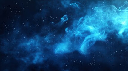 Fototapeta premium Fantastic smoke background. Magic smoke with glitter and small particles of twinkling stars, fog with luminous particles, blue vapor with stardust. Vector illustration.