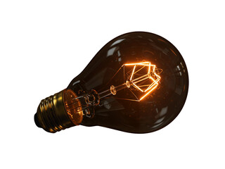 A single glowing lightbulb horizontal with visible filaments set against a stark black background