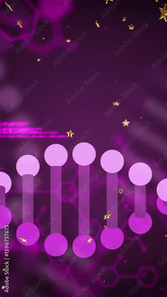 Poster scientific data processing animation with dna strand and binary coding elements
