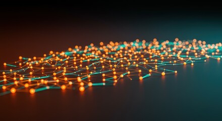 Obraz premium Glowing Network Nodes Illuminate the Dark Background