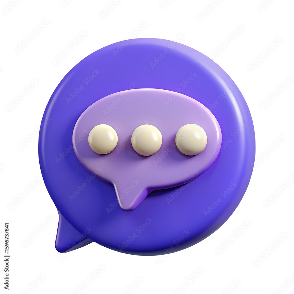 Poster nested 3d speech bubble icon a purple chat bubble inside a larger blue bubble with white dots on a w