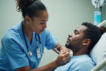 African-American Nurses at Hospital Administering IV Treatment to Patient