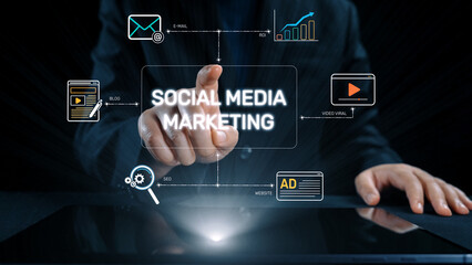 Social media marketing strategy with engagement metrics. Social marketing boosts media visibility....