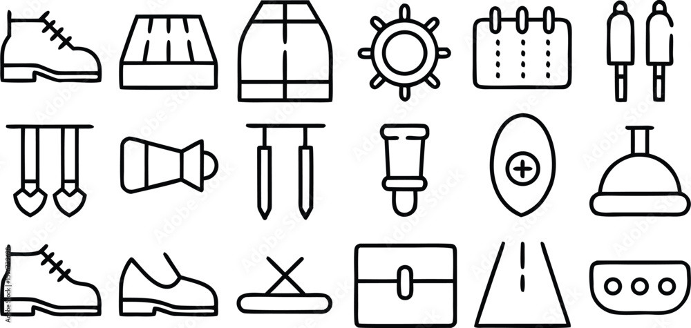 Poster kitchen utensils and tools icon set in black vector style for design and web use