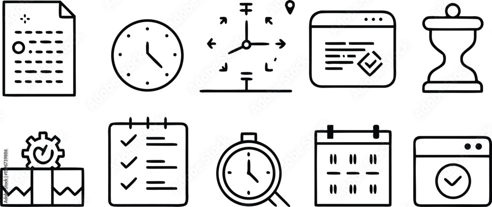 Aufkleber set of washing machine icons with clock and timer symbols for business and office design