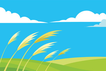 Beautiful blue sky with cloud and green field 