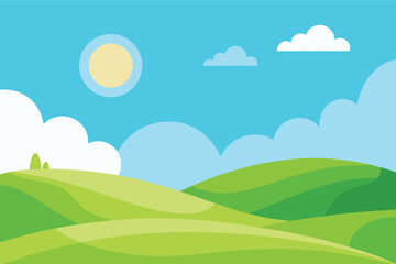 Beautiful blue sky with cloud and green field 