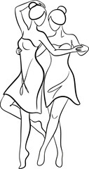Elegant Dancing Women – Minimalist Line Art Illustration.