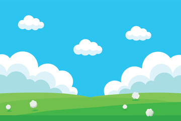 Obraz premium Beautiful blue sky with cloud and green field 