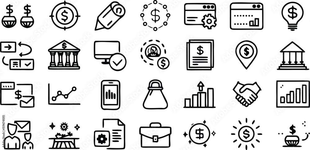 Aufkleber set of black vector icons for web design and business including computer camera media and finance sy