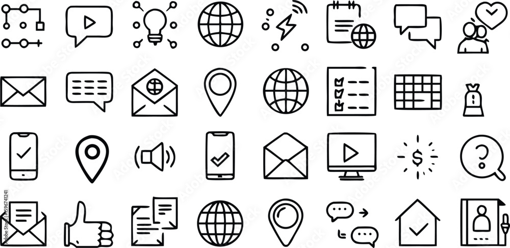 Poster set of music vector icons for web design and communication symbols