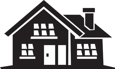 A black and white silhouette of a house on a white insulated background. Vector graphics. 